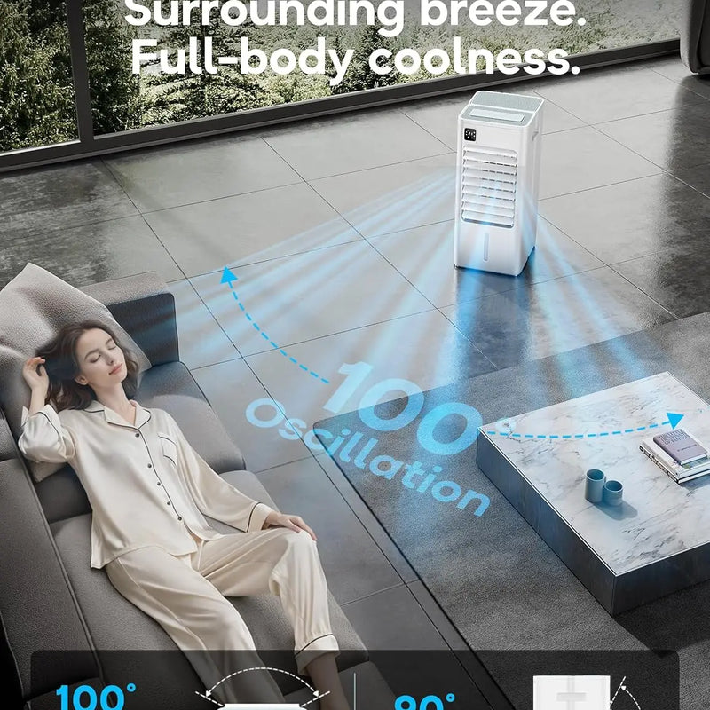 Windowless Portable Air Conditioner, 24.1" Evaporative Air Cooler with Remote, 3 Speeds, Digital Display, 12H Timer, 2 Gal Water Tank