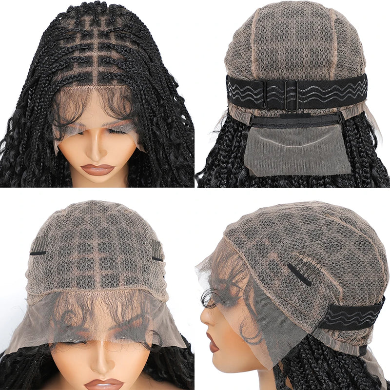Boho Goddess Box Braid Wig with Baby Hair Lace Front Braided Wigs for Women Brown Hair Synthetic Blended Braids Wig Curly Hair