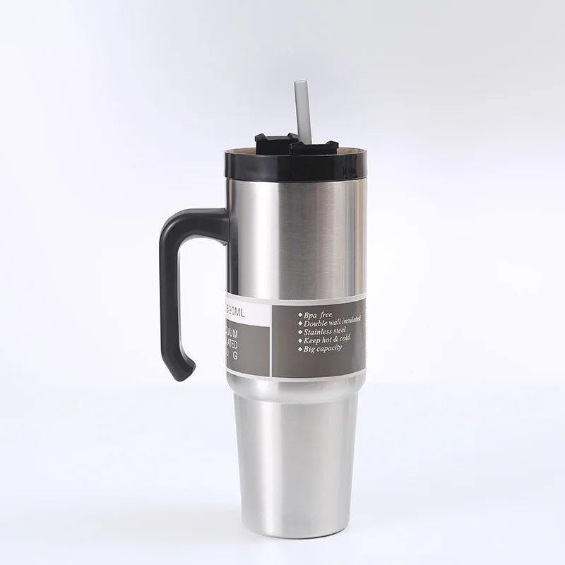 30oz Stainless Steel Thermos Mug With Straw Car Insulated Flask Water Tumbler for Outdoor Keeps Cold and Heat Thermal Mug