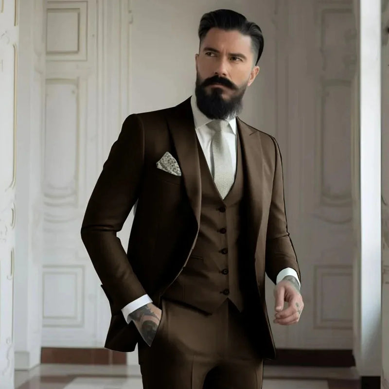 Champagne mens Tuxedo Wedding Suits For Bespoke Groom Wear Formal Fashion Prom Party Blazer+Pants+Vest - View 12 | SAMAG