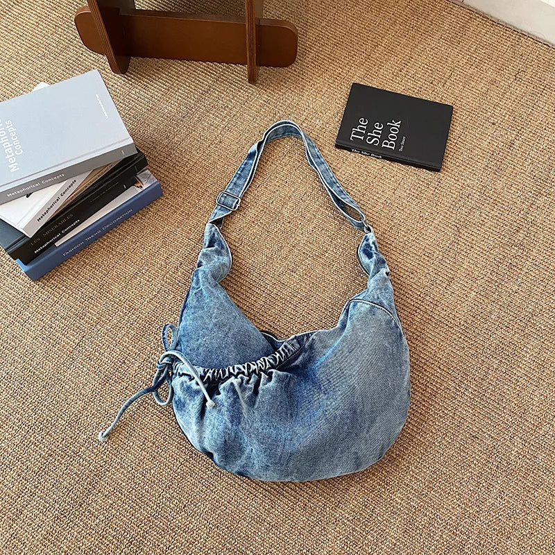 Korean Hobo Bags Women Comfortable and Versatile Texture Crossbody bags Denim Storage Bag Casual Trendy Simple Shoulder bag sacs