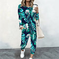 Women 2 Piece Tracksuit Set Print Long Sleeve Crew Neck Top And Jogger Pants Casual Streetwear Outfit With Pockets