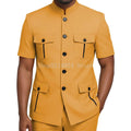 Mens Safari Suit 2 Piece Short Sleeve Suits for Men Regular Fit Stand Collar Suit African Clothes