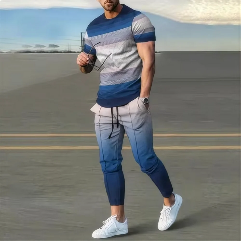 Summer basketball sportswear set short sleeved T - shirt long pants two - piece men's 3D printed casual - View 7 | SAMAG