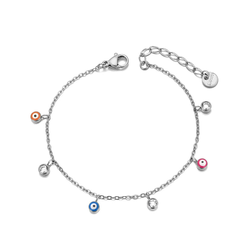 Lokaer Vintage Enamel Blue Eye Charm Bracelets for Women Stainless Steel Cubic Zirconia Chain Bracelet Waterproof Jewelry B24110