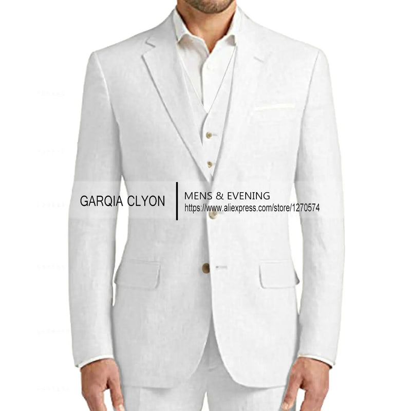 Summer Linen Suit Men Casual Party Classic Blazer Pants 3 Pieces Holiday Travel Tailor-made Breathable Cool Male Outfits