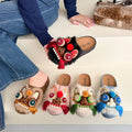 Women Chinese Style Lion Head Slippers Vintage Ethnic Open Toe Clogs Plush Warm Indoor Outdoor Casual Fashion Slide Footwear