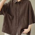 Retro Cotton Linen ort Sve Women's irt Summer New Loose Casual  Collar Top Faion Korean Sle Thin Material