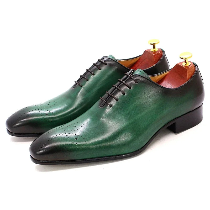 Mens Oxford Genuine Leather Shoes Whole Cut Fashion Pointed Toe Lace-up Formal Business Wedding Dress Shoes for Men