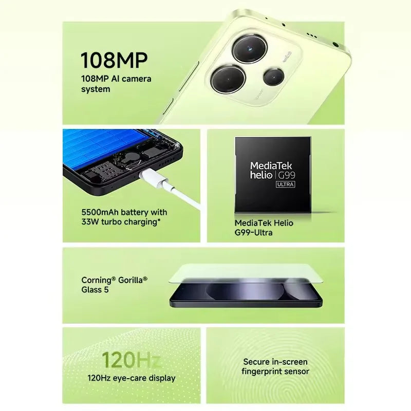 Global Version Xiaomi Redmi Note 14 4G NFC Smartphone MediaTek Helio G99-Ultra 108MP AI Camera 6.67" 120Hz Display 5500mAh