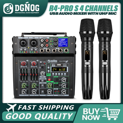 DGNOG Dual UHF Wireless Microphone DJ Audio Mixer 4 | SAMAG