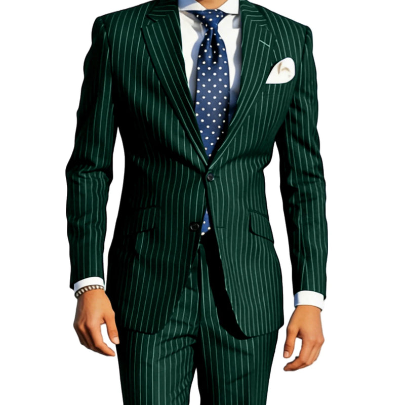 Men's Classic Stripe Suits 2 Piece ( Blazer+Pants ) Notch Lapel 2 Buttons Slim Fit Jacket & Trousers for Business Casual Wedding