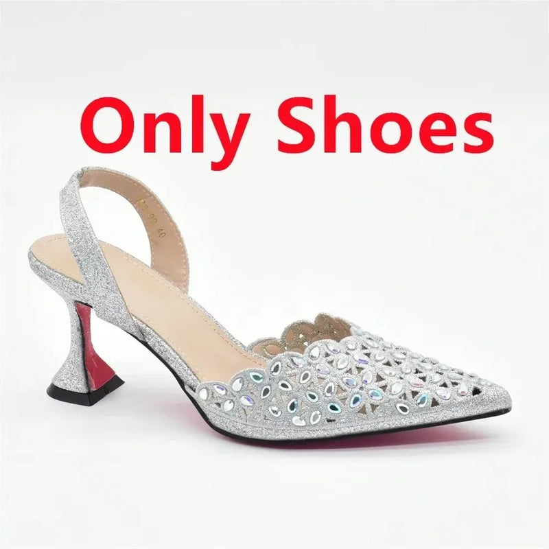 New Arrival Nigeria Women Designer Shoes and Bags Decorated with Rhinestone Wedding Italian Shoes Bag Set Pumps Women Luxury