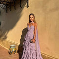 Halter Long Train Evening Gown Sweetheart Multi Layer | SAMAG