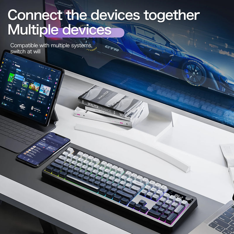 Xunfox TK100 Bluetooth Wireless Dual-Mode Keyboard Desktop Laptop Office E-Sports Gaming RGB Light Effect Charging Robot Feel