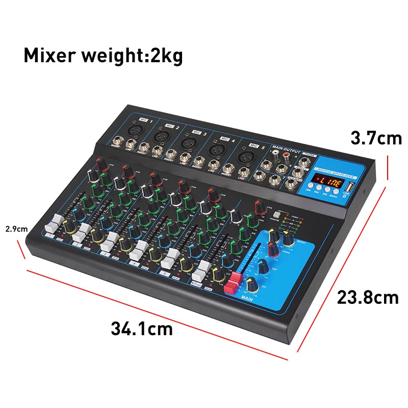 NXG F7 Professional Audio Mixer, 7-Channel Sound Console, Alloy Black, with USB Playback, PC Recording, XLR Mic Jack, RCA, for Live Streaming