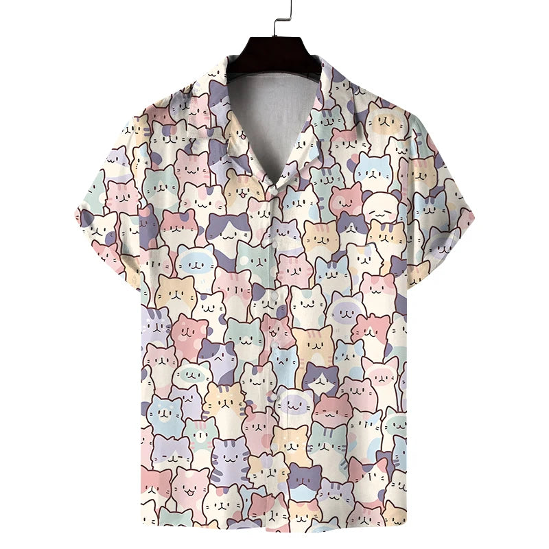 New summer shirt men's short cat pattern design casual | SAMAG
