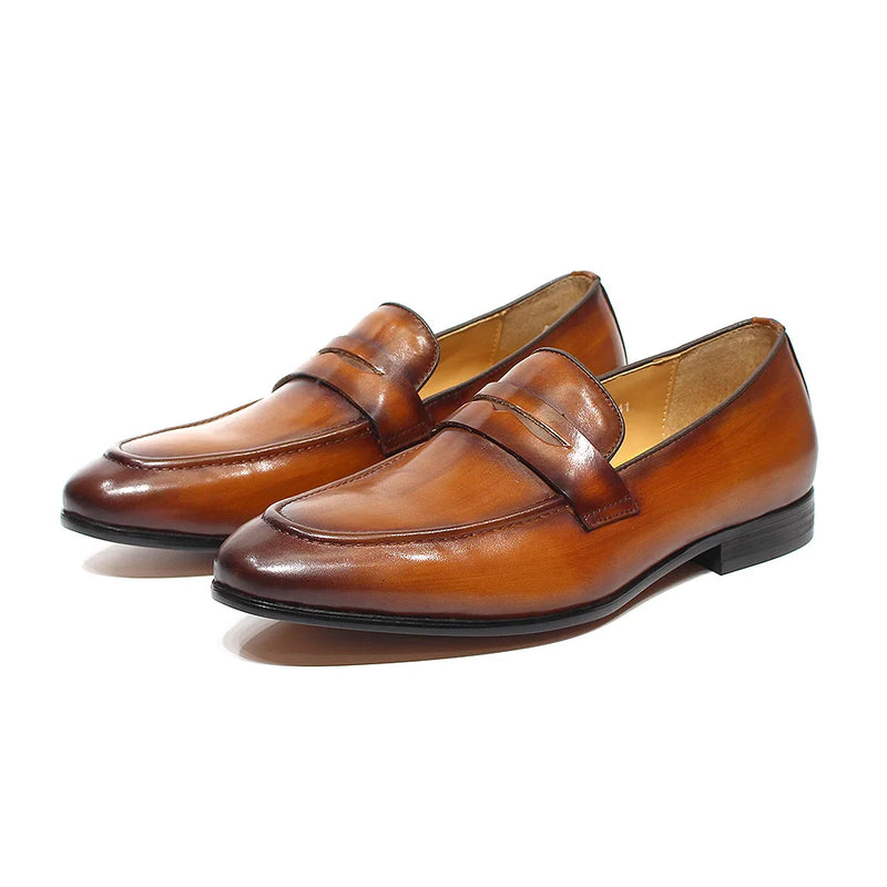 Size 6-13 Spring Autumn Mens Penny Loafers Genuine Leather Hand Painted Slip On Dress Shoes Men Wedding Casual Business Shoes