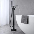 KEMAIDI Freestanding Bathtub Faucet Tub Filler High Flow Waterfall Bath Filler Brushed Gold Tub Faucets with Hand Shower Tap