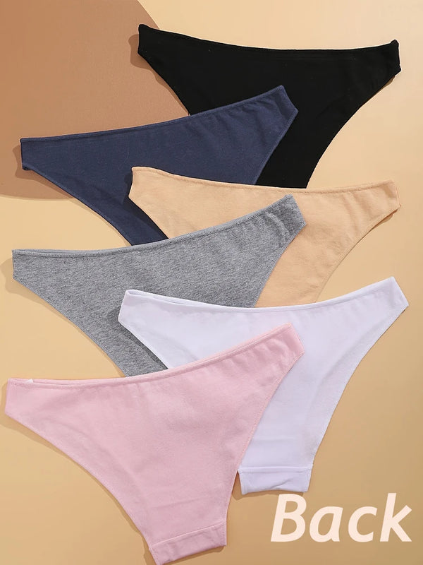 6pcs Cotton Women's Lingerie M-XXL Solid Seamless Panties Sexy Breathable Low-Waist Briefs Female Soft Comfortable Underpants