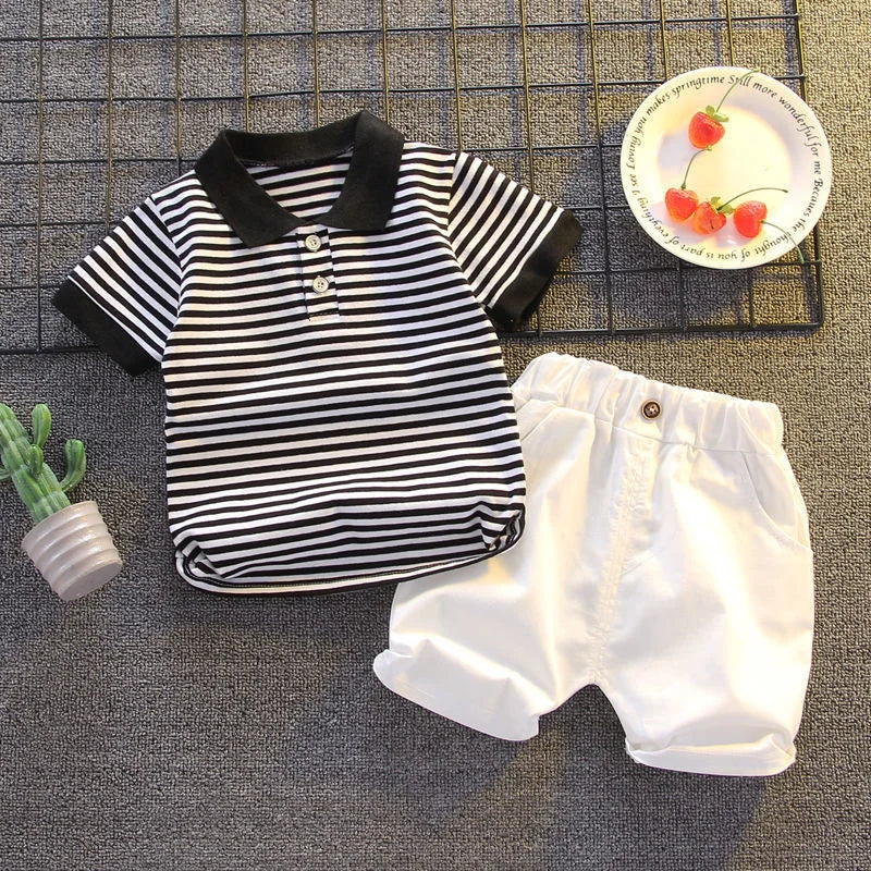 Boys Girls Stripes Sets Summer Kids Short Sleeve - View 6 | SAMAG