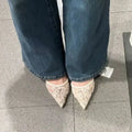2026 Spring/Summer New Women's Shoes Champagne Chinese Embroidery Mesh Pearl Pointed High Heels Thin Heels Baotou