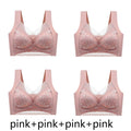 FallSweet 4PCS Plus Size Ice Silk Bra for Women Seamless Push Up Bralette Wireless Lace Brassiere Summer Underwear Lingerie Tops
