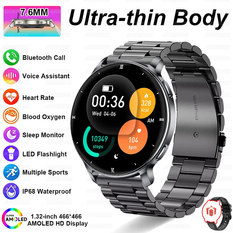 2026 New 1.32" AMOLED Smartwatch Man 466*466 Resolution Bluetooth Call LED Flashlight Fitness Tracker Smart Watch For Men Women