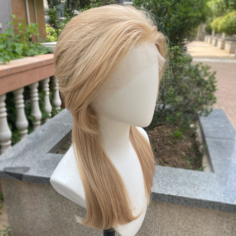 Blonde Mixed Color 13x4 Synthetic Lace Front Wigs for Women Cosplay Shoulder Length Short Curly Synthetic Wigs Layers Ponytails