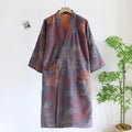 Men's Roomwear Cotton Kimono Pajamas Robes for Spring Jacquard Printed Home Clothing Medium Length Oversized Breathable Bathrobe