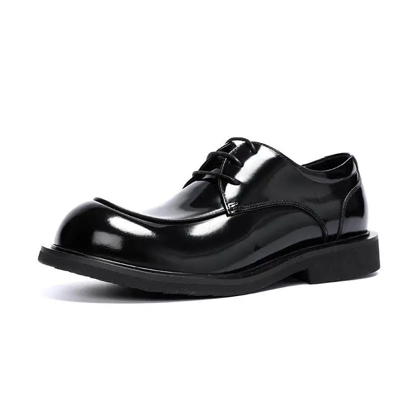 Men's Genuine Leather Glossy Loafers Wide Feet Big Size Summer British Style Round Toe Big Head Formal Casual Dress Shoes