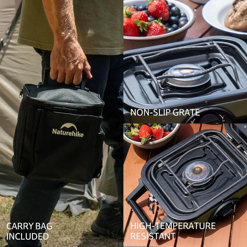 Naturehike 2 Burner Folding Camping Stove Portable Propane Gas Stove with Carry Bag 16000 BTU Stove Outdoor Picnic Equipment