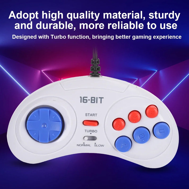 16Bit 9-Pin Mini Handheld Game Console, Ergonomic Gaming Controller Gamepad White With Turbo Function, Comfortable Hand Feeling