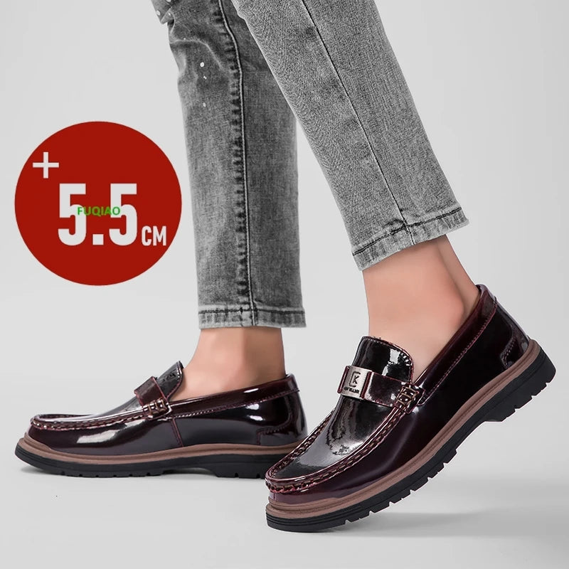 Men Genuine Leather Lift Loafers Business Casual Dress Shoes Invisible Height Increasing 5.5cm Elevator Comfortable Work Oxfords