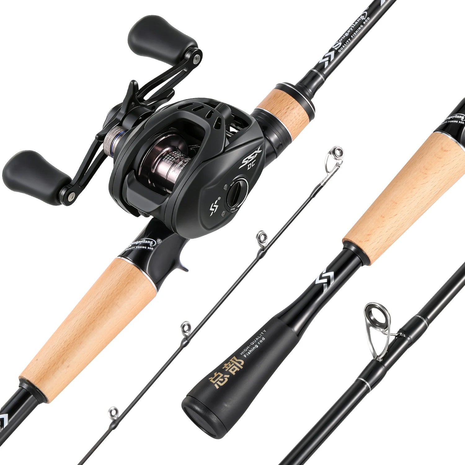 Sougayilang DC Baitcasting Fishing Rod Reel Combo 1.8m MH Full Carbon Rod 7.2:1 Gear Ratio 10kg Max Drag Fishing Tackle