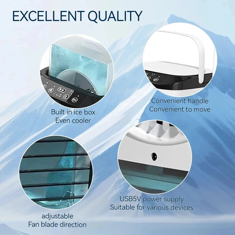 Mini Water Mist Spray Air Cooler Fan USB Portable Evaporative Air Conditioner Humidifier Cooling Fan With Ice Box Silent Desktop