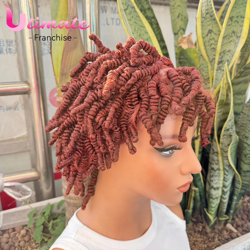 350# Bantu Braided Wigs Synthetic Full Lace Short Cornrow Braided Wigs Handmade Twist Wig with Baby Hair for Black Women