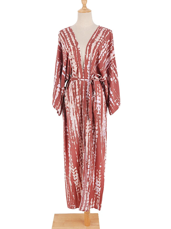 Bikini Cover Up Tie Dye Printed Swimsuit Cape Pareo Bohemian Beach Kimono Dresses Self Belted Bathing Suits Dropshipping