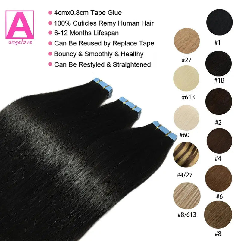 Tape In 100% Real Remy Human Hair Brazilian Human Hair Straight Extensions Skin Weft Adhesive Glue On Salon Quality for Woman
