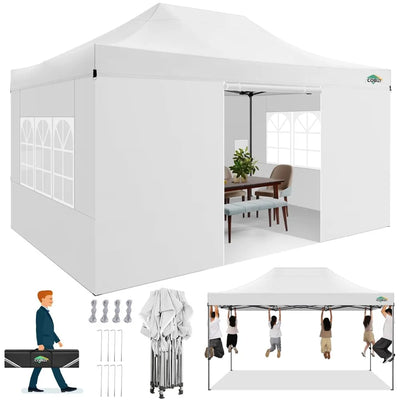 10x15 Heavy Duty Pop Up Canopy Tent with Sidewalls, Easy | SAMAG