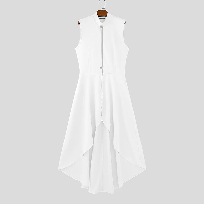 INCERUN Men Vests Solid Color Stand Collar Sleeveless Male Long Style Waistcoats Streetwear 2025 Fashion Casual Male Dress Vests