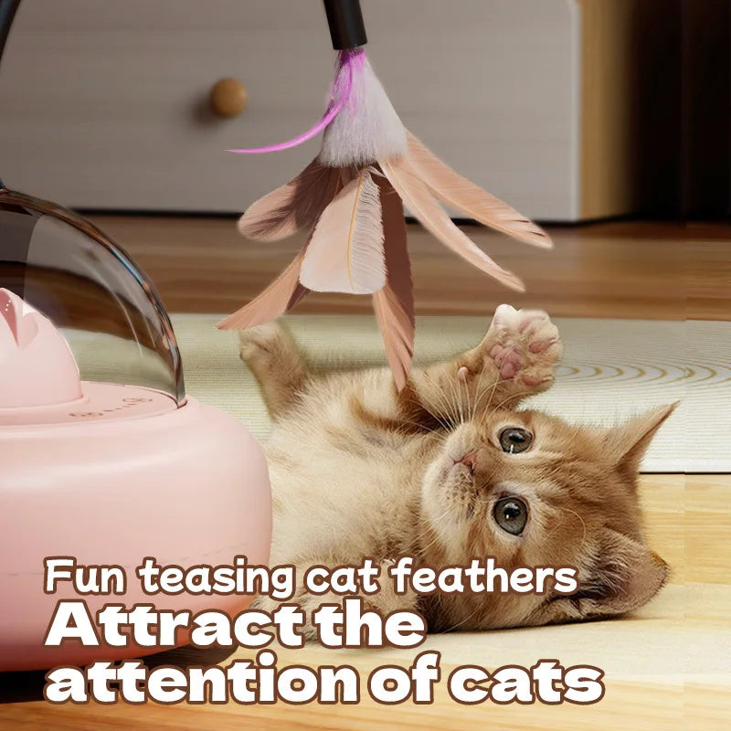 Smart UFO Electric Cat Teaser Stick Automatic Interactive Pet Toy Replaceable Feather Bell Design Daily Cat Training Play Toys