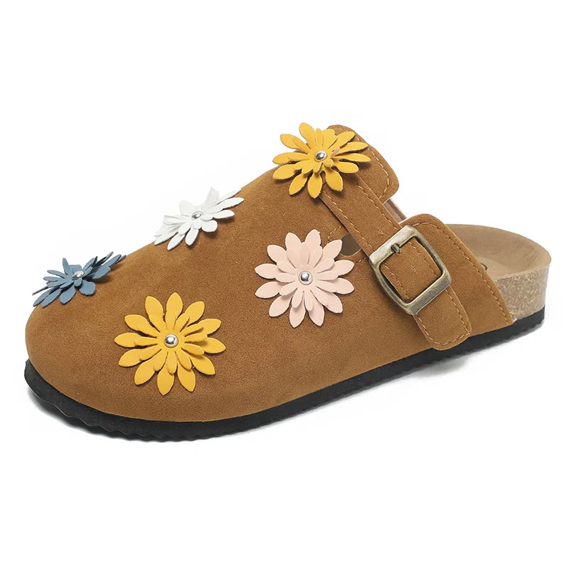 2026 Women Suede Clogs With Adjustable Buckle Cork Leather Mules Comfortable Slip on Women Slippers Outdoor Cork Clogs