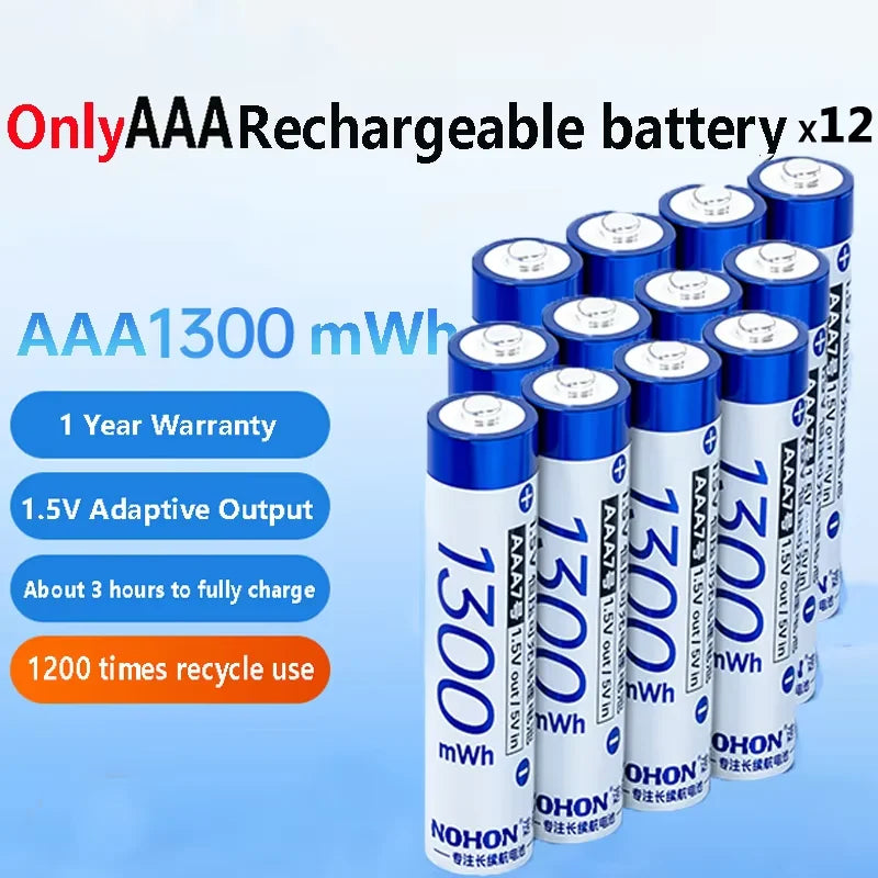 NEW Nohon Rechargeable Battery 1.5V AA 3600mWh AAA 1300mWh Original Li Batteries With Charger for Clock Video Radio Game Camera