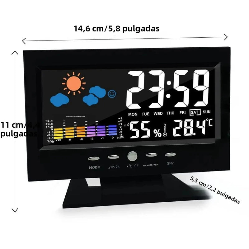 Digital Electronic Alarm Clock with Weather Station Time Temperature Humidity Display Sound Control and USB Cable