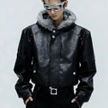 American Style Men's Padded Jackets PU Leather Faux Fur Fleece Thickened Solid Color Loose Male Hooded Warm Coats Tide