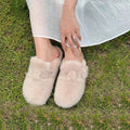 Women's Mules and Clogs Fuzzy Mink Fur Slippers with Arch Support Outdoor Women Shoe Closed Toe Nonslip Comwarm Clog Shoes Woman