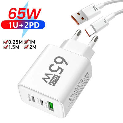 65W USB C GaN Charger 3 Ports Fast Charging Adapter 10A | SAMAG