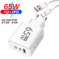 65W USB C GaN Charger 3 Ports Fast Charging Adapter 10A USB To Type C Data Cable PD USB QC3.0 Chargers for iPhone Samsung Xiaomi