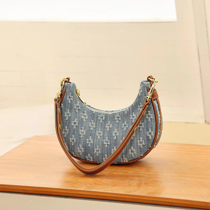 Fashion Denim Hobo Bag 2026 Spring/summer Youth Sweet Crescent-shaped Shoulder Bag Large Capacity Zipper Commuter for Work